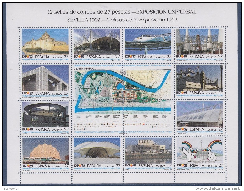 Bloc Sevilla 92, Espagne, 12 Timbres Neufs Gommés Vues De L'Exposition De Séville - Blocs & Hojas