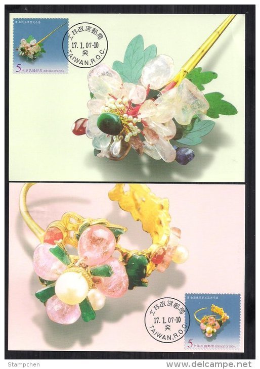 Maxi Cards(B) Taiwan 2007 Ancient Jewelry Stamps Jewel Pearl Jade Earring Hairpin Ring Turtle Mineral Art - Maximumkarten