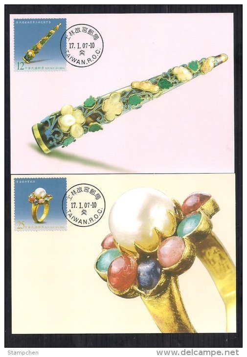 Maxi Cards(B) Taiwan 2007 Ancient Jewelry Stamps Jewel Pearl Jade Earring Hairpin Ring Turtle Mineral Art - Maximumkaarten