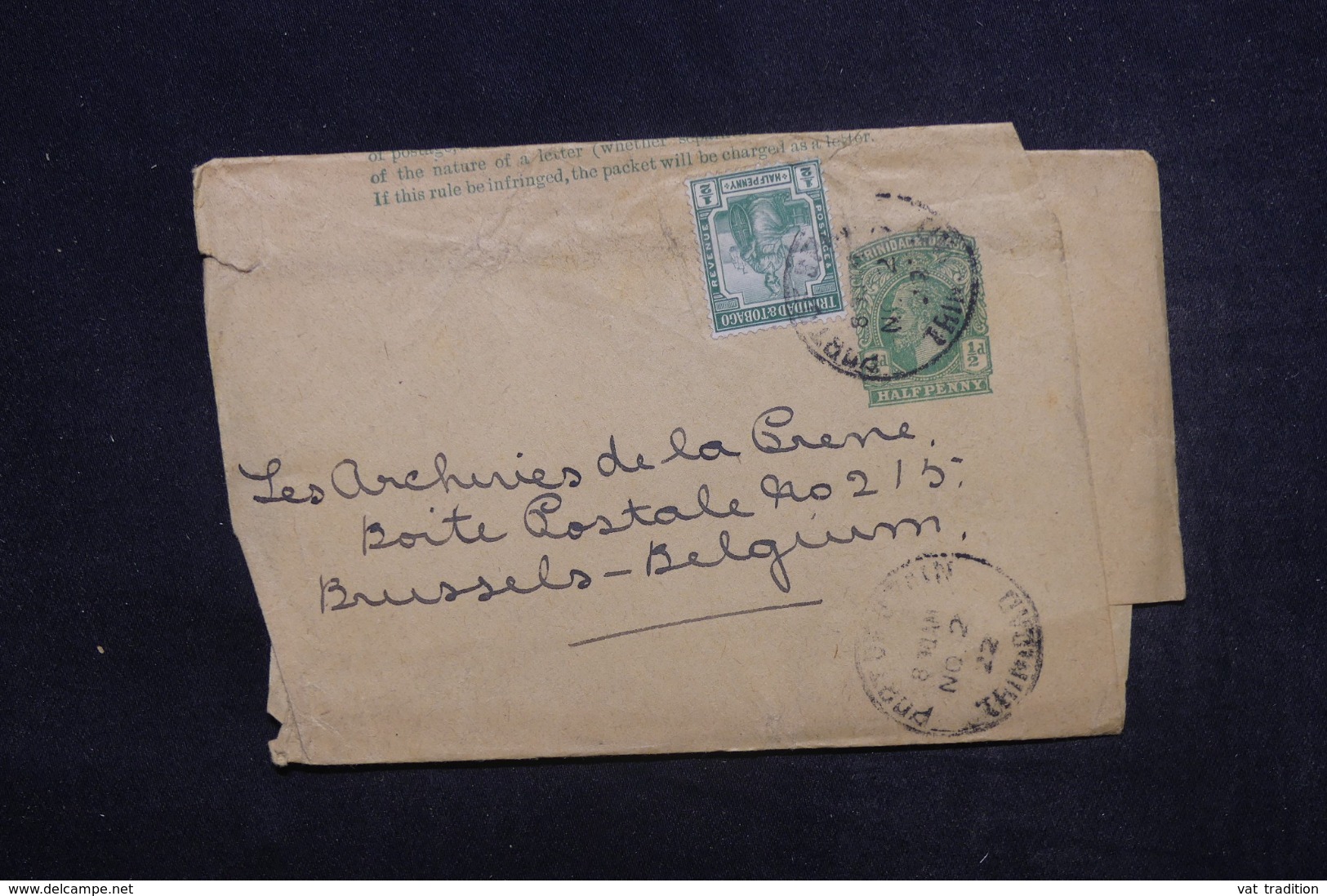 TRINITÉ ET TOBAGO - Entier Postal + Complément De Port Of Spain Pour Bruxelles En 1922 - L 45315 - Trindad & Tobago (...-1961)