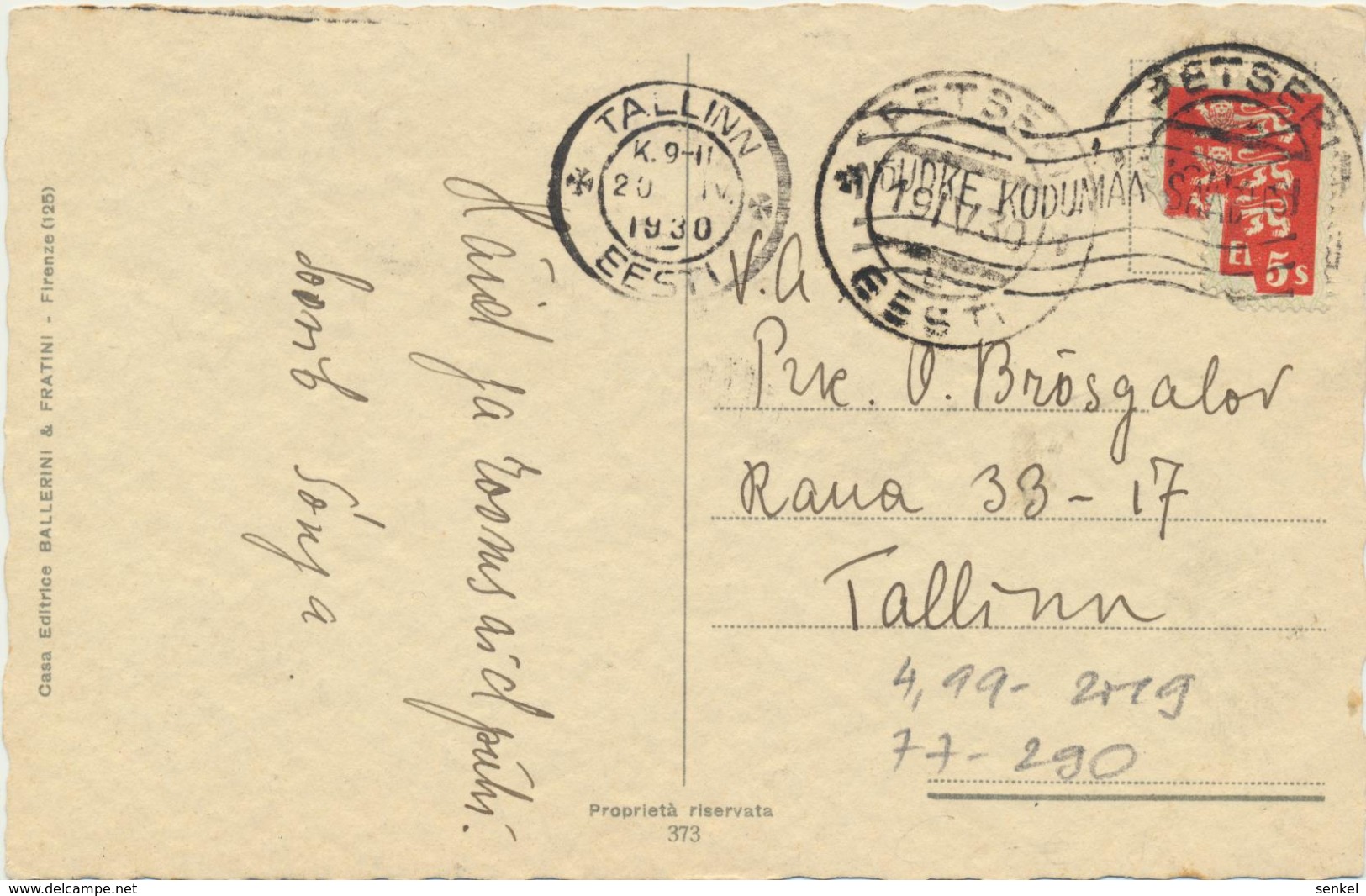 77-290 Estonia Postal History Petseri Tallinn Ballerini Fratini - Estland