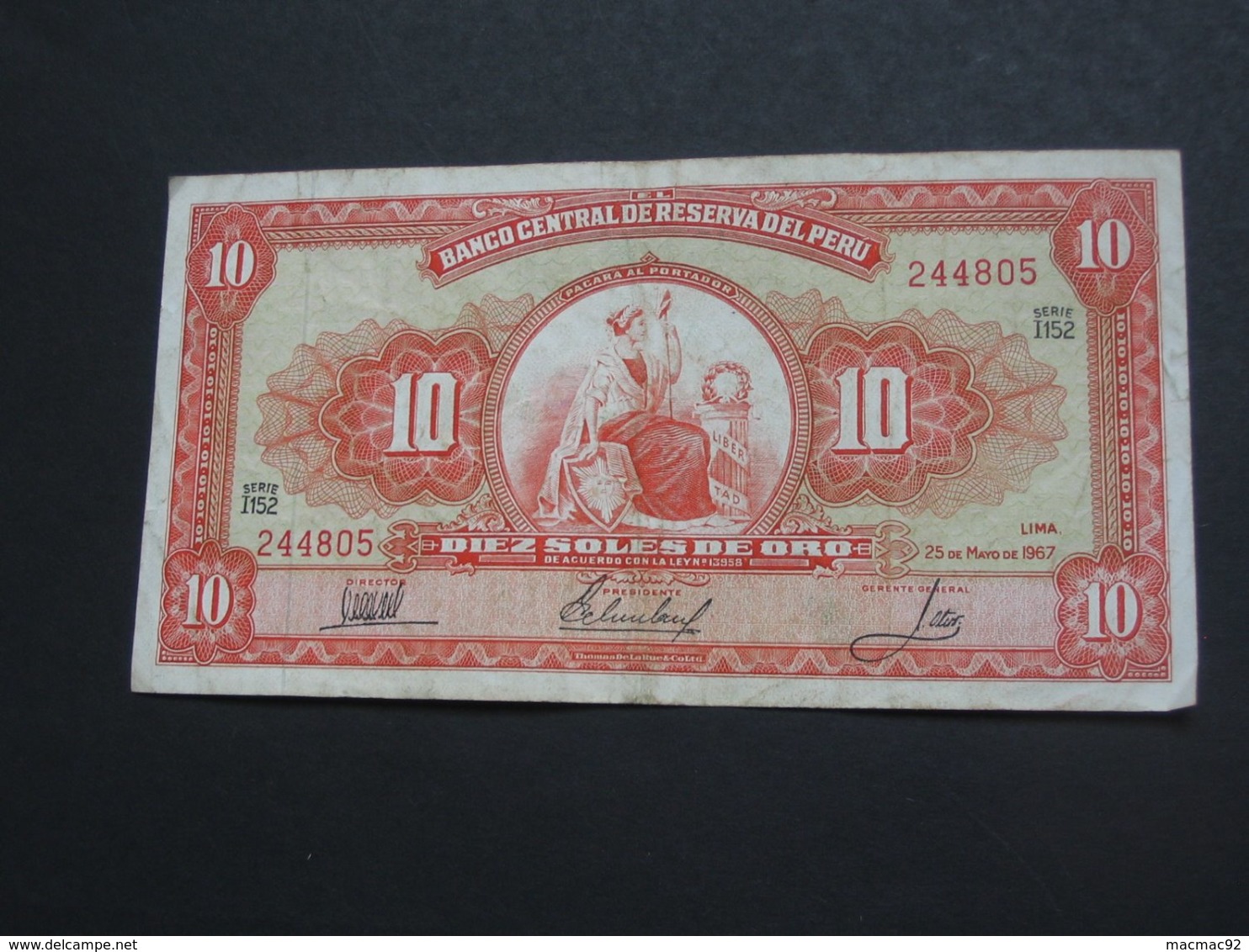 10 Diez Soles De Oro 1967 - Banco Central De Reserva Del Peru  **** EN ACHAT IMMEDIAT **** - Peru