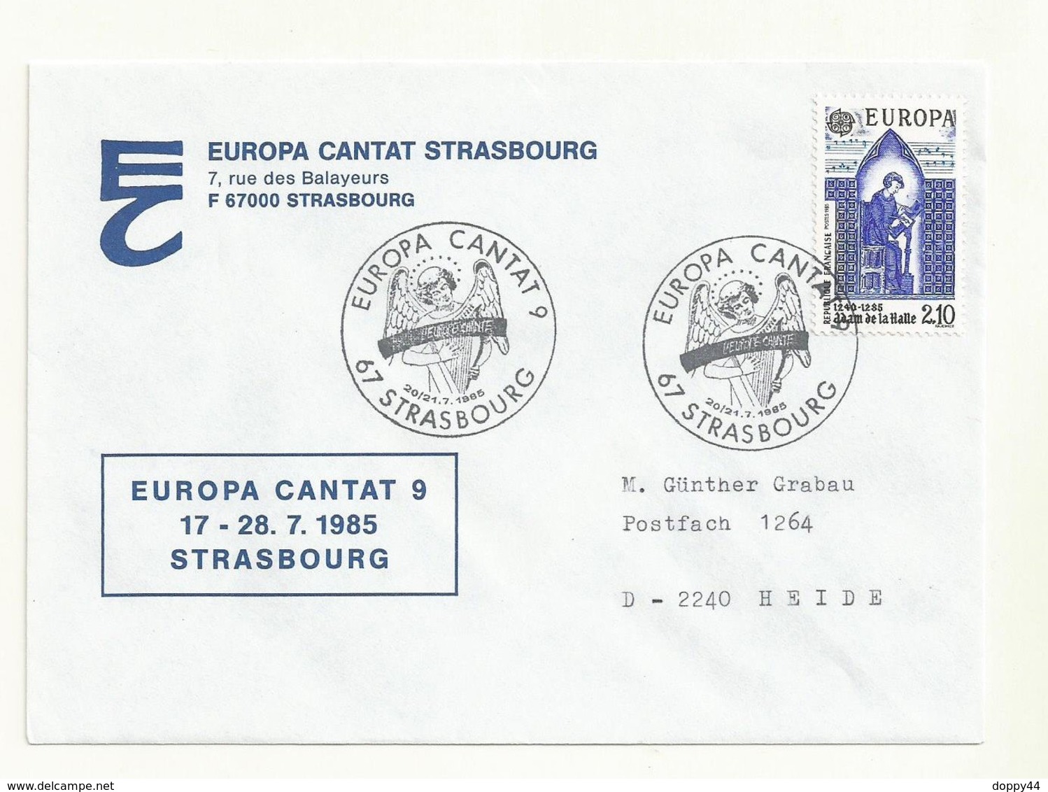 LETTRE CACHET  EUROPA CANTAT 9 STRASBOURG 20/21 07/1985 - Cachets Commémoratifs