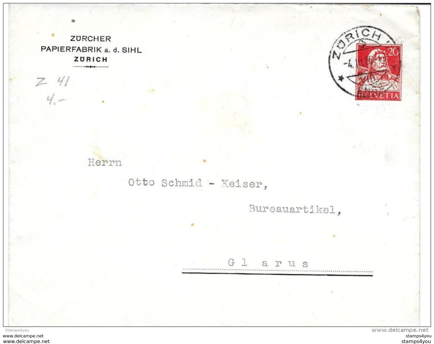 15-38 - Entier Postal Privé "Zürcher Papierfabrik A.d. Sihl Zürich" 1926 - Entiers Postaux