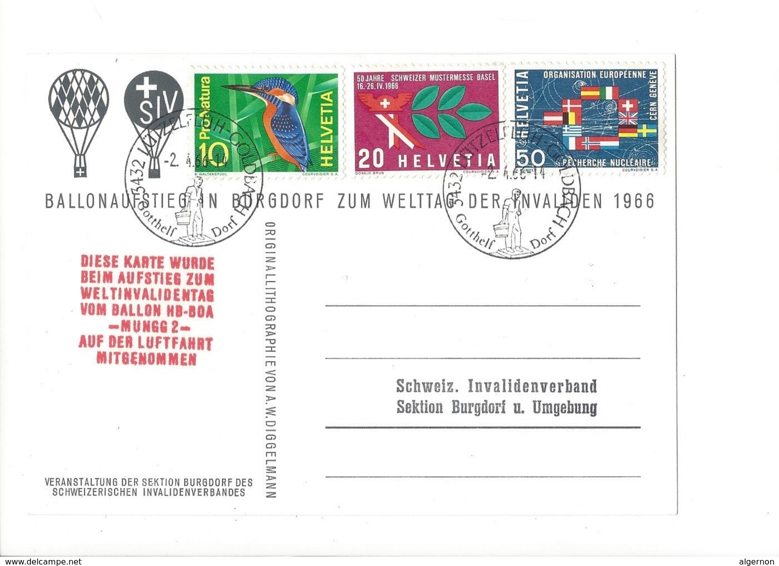 22603 - Ballon Mungg 2 Burgdorf 1966 Mit Stempel LÜTZELFLÜH-GOLDBACH  (format 10X15) - Lützelflüh