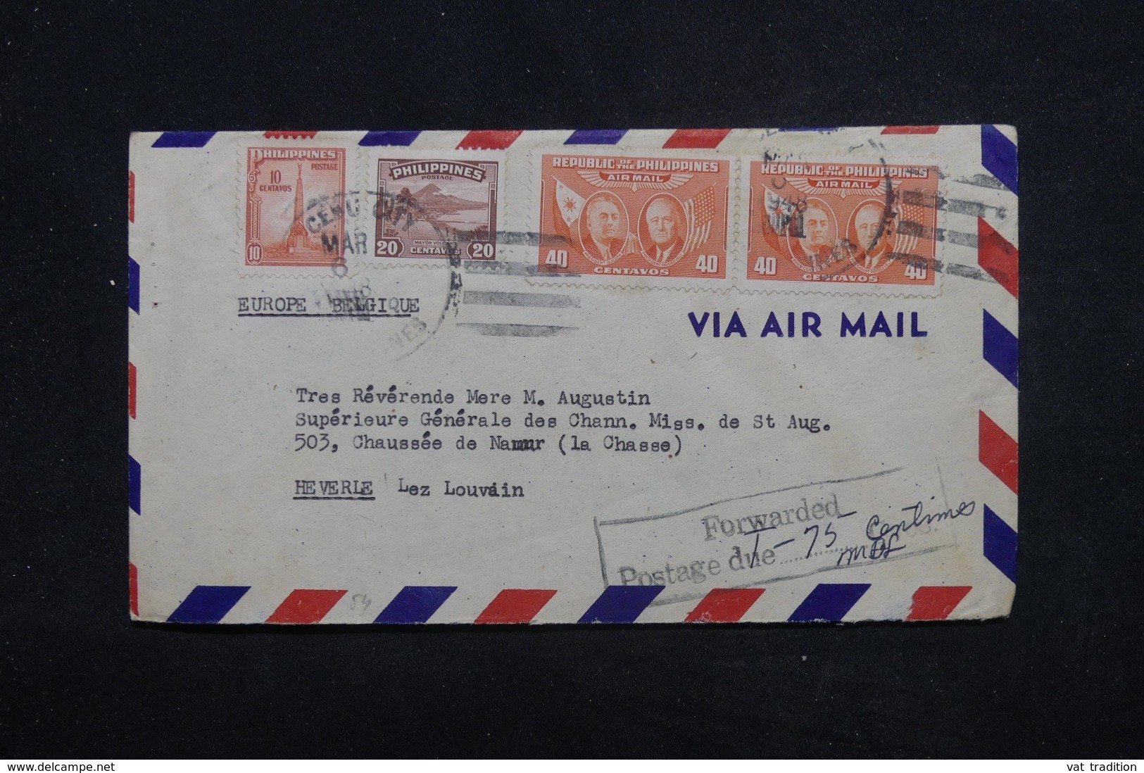 PHILIPPINES - Enveloppe Pour La Belgique En 1948, Affranchissement  Plaisant + Cachet De Taxe - L 45344 - Filippine