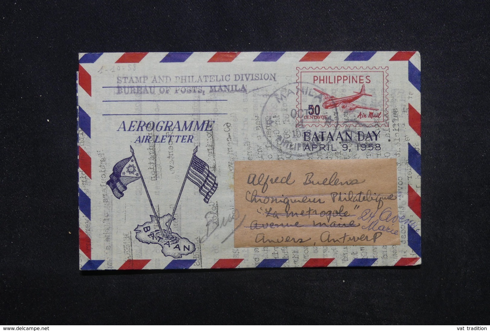 PHILIPPINES - Aérogrammme Illustré  De Manille Pour Anvers En 1958 - L 45345 - Philippines