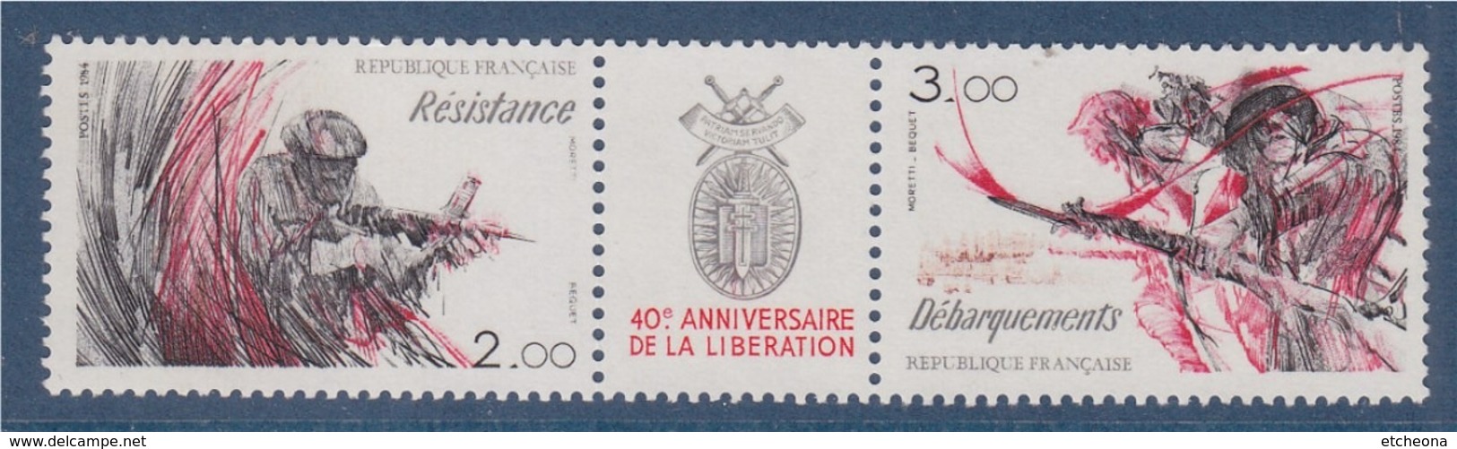 =40ème Anniversaire De La Libération Résistance Débarquement 2 Timbres + Vignette T2313A Neuf Timbres 2312 2313 - Unused Stamps