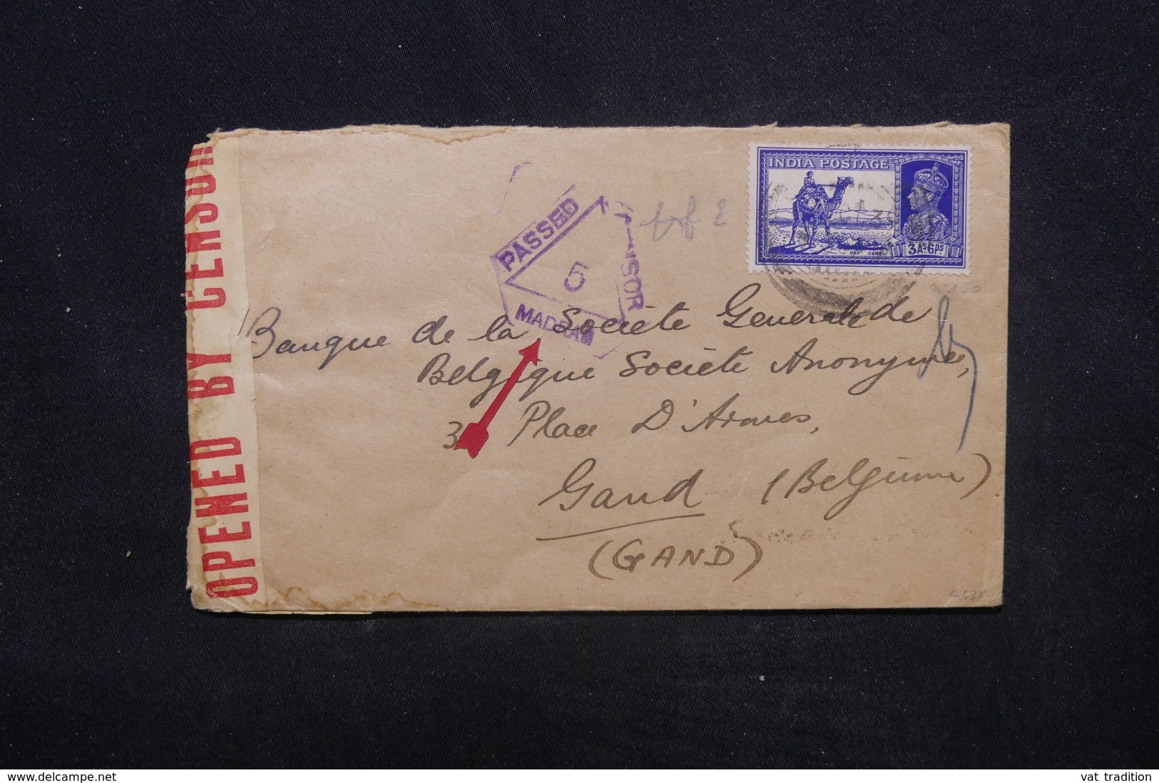 INDE - Enveloppe Commerciale De Tuticorin Pour La Belgique En 1939 Avec Contrôle Postal - L 45353 - 1936-47 Koning George VI