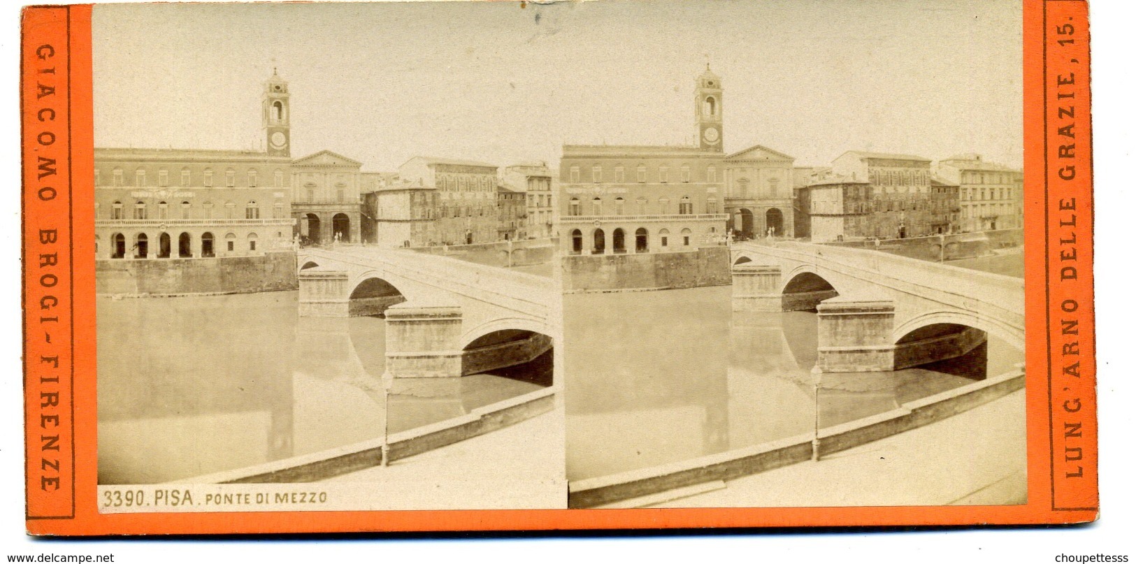 Photos Stéréoscopiques - Italie - Pise -  Ponte Di  Mezzo  Sur L' Arno N° 3390  -  C 52 - Stereoscopio