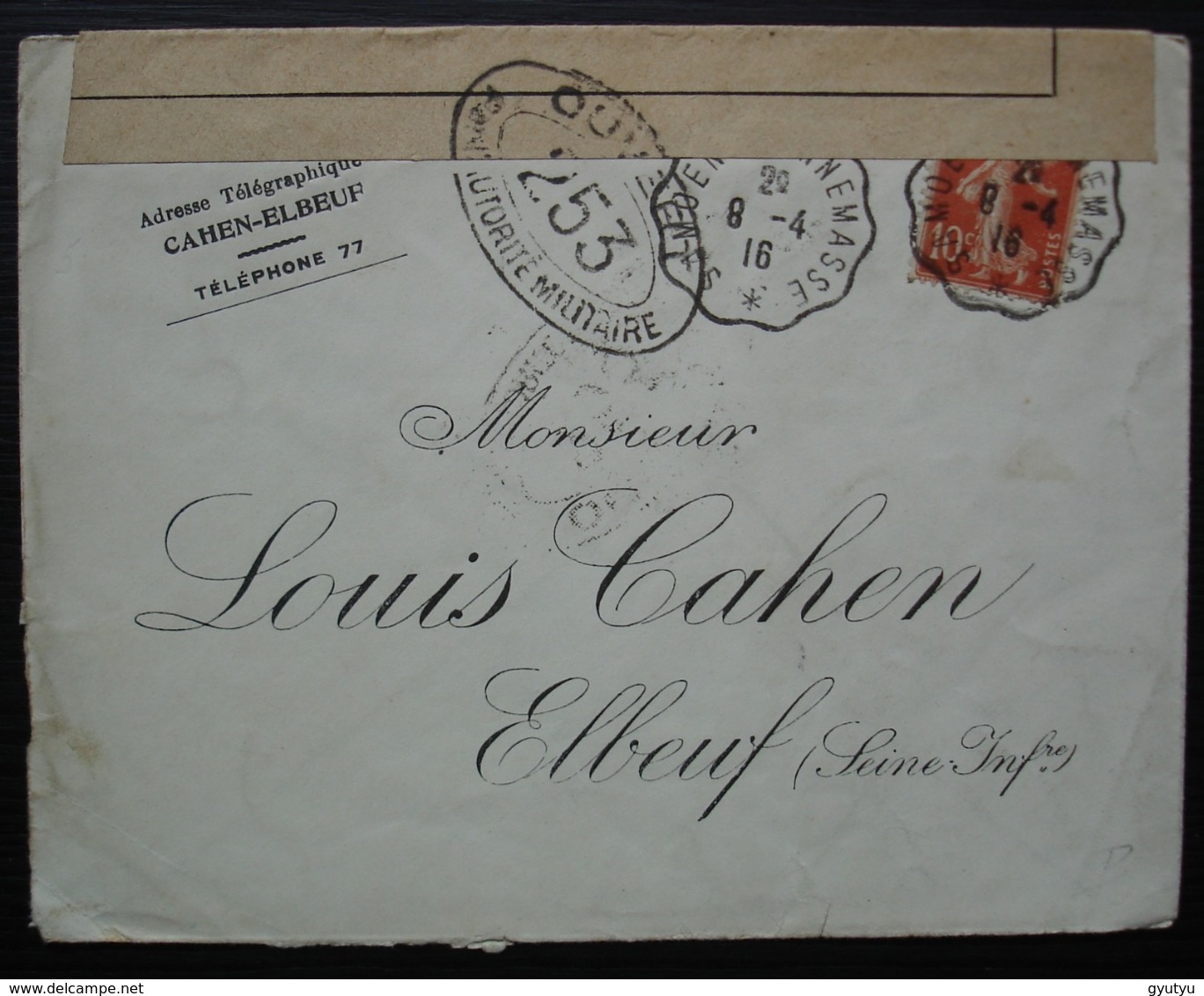 Oblitération Convoyeur Samoens à Annemasse  1916 Sur Lettre De Verani Joseph Tailleur à Boège Pour Elbeuf, Avec Censure - Poste Ferroviaire