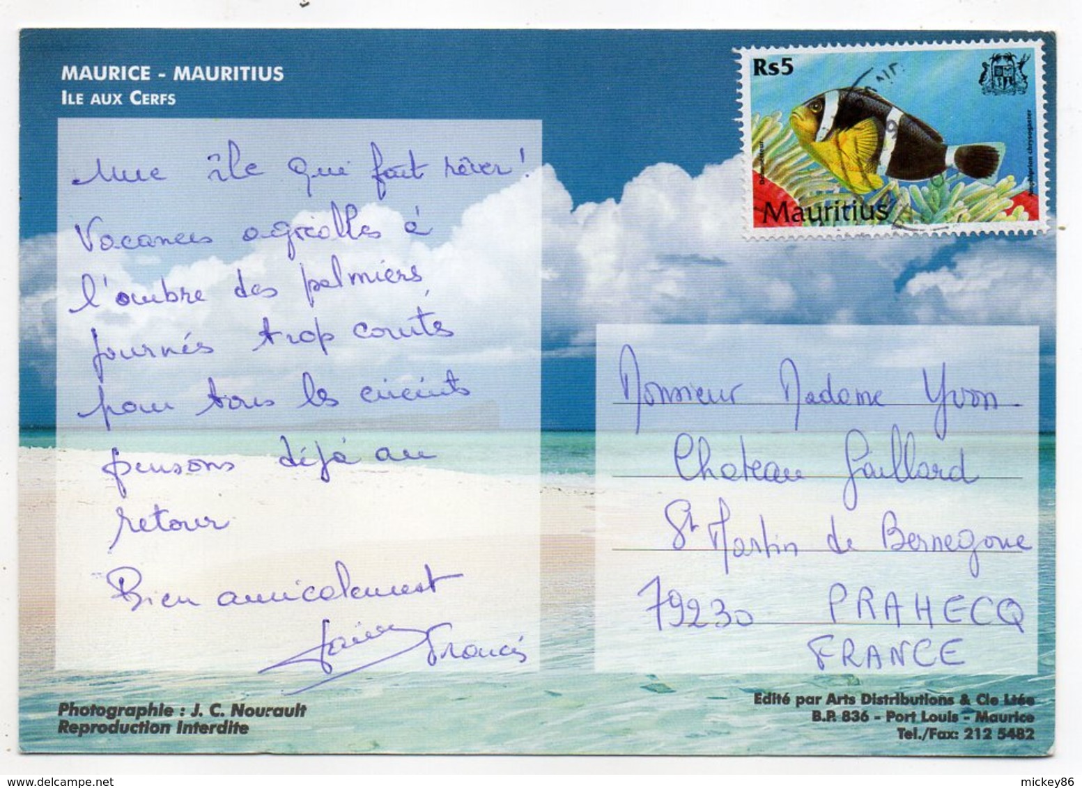 Ile MAURICE -- Vue Aérienne--île Aux Cerfs-- Cachet ....beau Timbre Poisson - Maurice