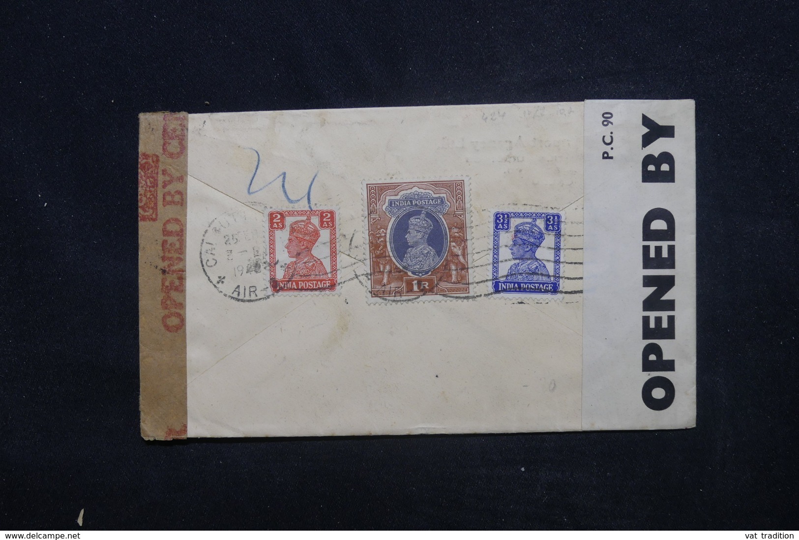 INDE - Enveloppe Commerciale Pour La Suisse Avec Contrôle Postal , Affranchissement Au Verso Plaisant - L 45372 - 1936-47 Koning George VI