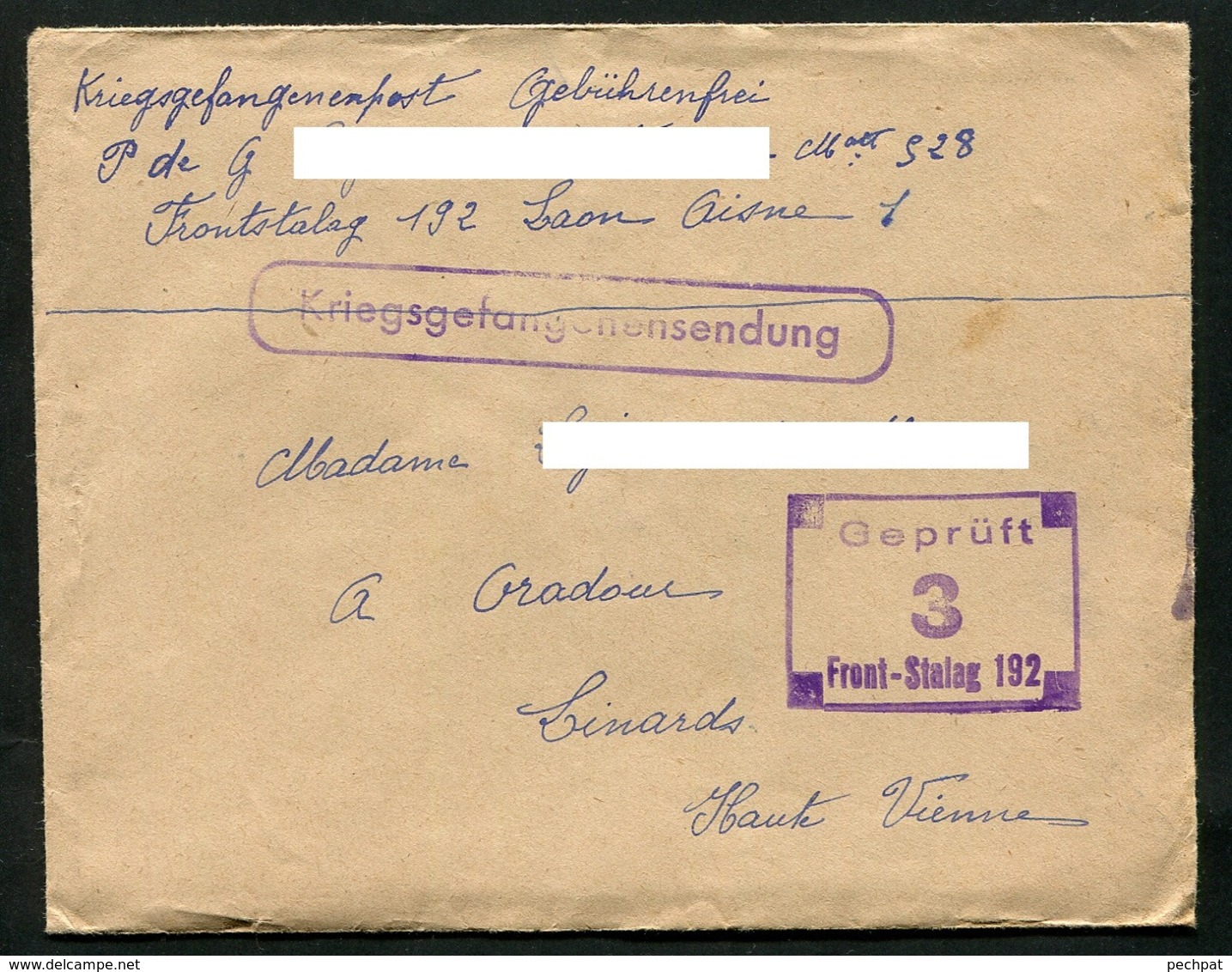 Guerre 1939-1945 Lettre De Prisonnier Front Stalag 192 Laon Aisne 1 - 2. Weltkrieg 1939-1945