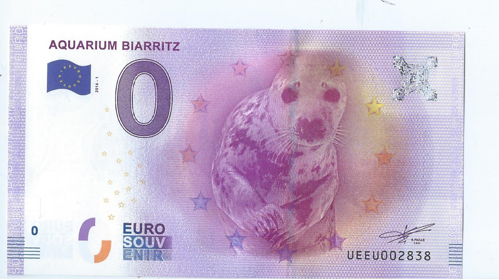 2016 BILLET TOURISTIQUE 0 Euro   Aquarium Biarritz    Dpt 64  Port 1.30   Epuise - Essais Privés / Non-officiels