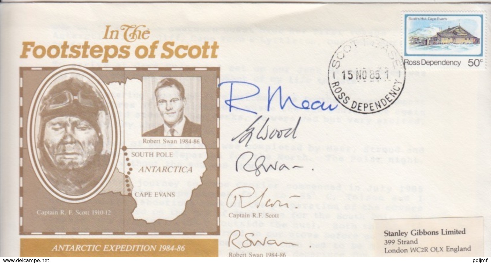 Polaire Néozélandais, N° 20 (Scott Hut) Obl. Scott-Base Le 15 NOV 85 Sur Lettre "dans Les Pas De Scott" R.Swan + Sign. - Lettres & Documents