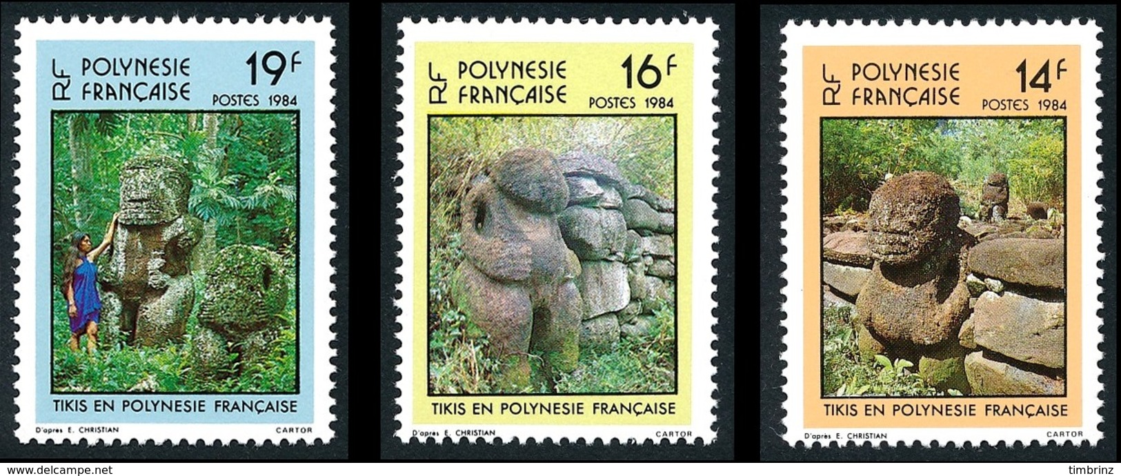 POLYNESIE 1984 - Yv. 209 210 Et 211 **   Cote= 2,20 EUR - Sculptures Sur Pierre : Tikis (3 Val.)  ..Réf.POL24502 - Neufs