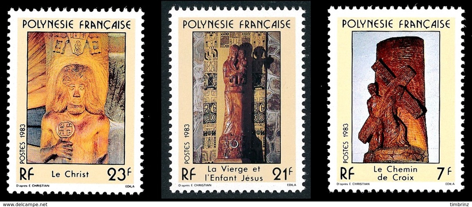 POLYNESIE 1983 - Yv. 195 196 Et 197 **   Cote= 2,20 EUR - Sculptures Religieuses (3 Val.)  ..Réf.POL24497 - Nuevos