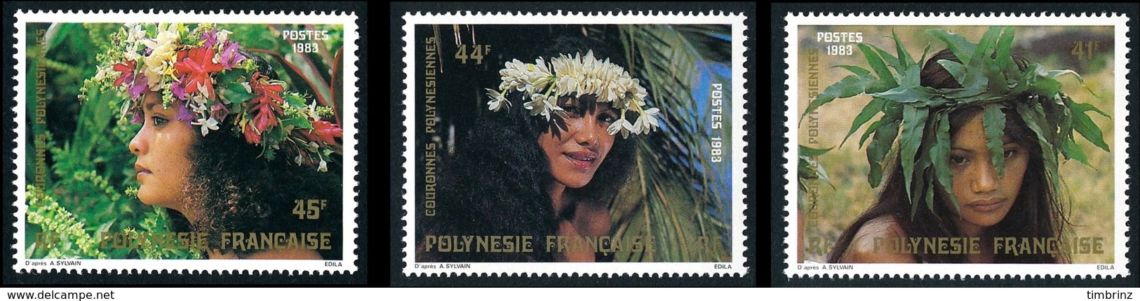POLYNESIE 1983 - Yv. 205 206 Et 207 **   Cote= 3,30 EUR - Couronnes De Fleurs (2 Val.)  ..Réf.POL24500 - Neufs