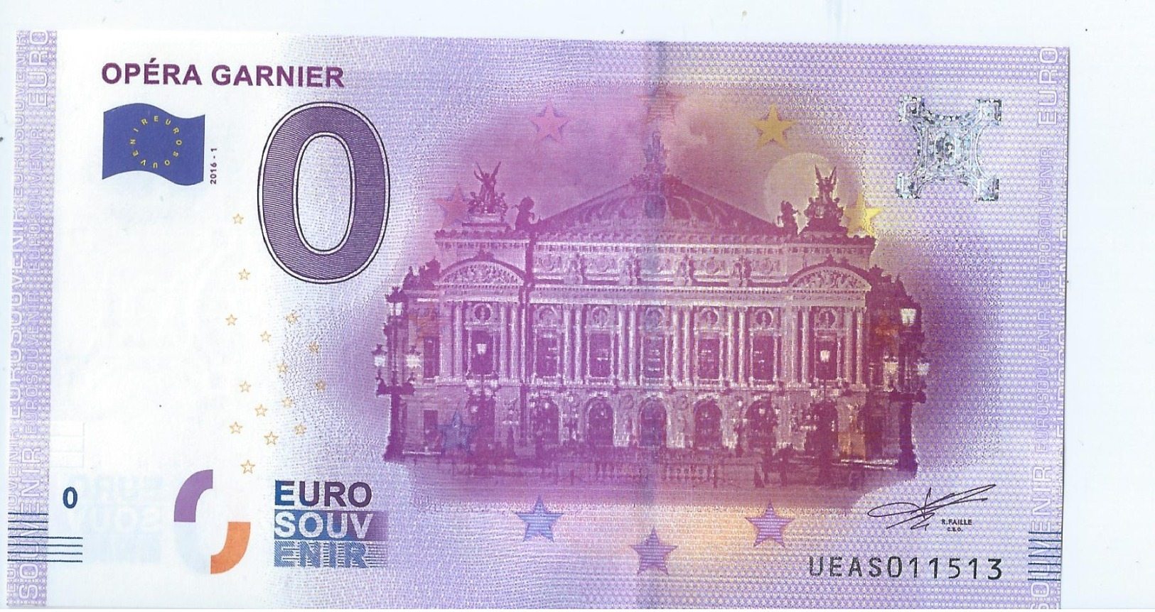 2016 BILLET TOURISTIQUE 0 Euro   Opera Garnier   Dpt 75  Port 1.50    Numero Aleatoire - Prove Private