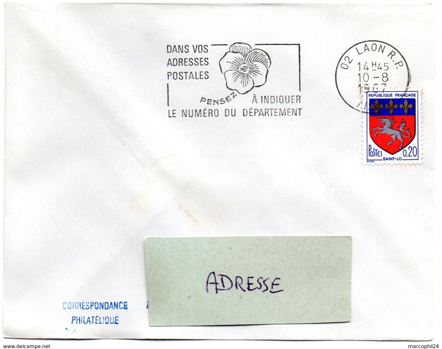 AISNE - Dépt N° 02 = LAON RP 1967 = FLAMME Codée = SECAP Multiple ' PENSEZ à INDIQUER NUMERO DEPARTEMENT - Postleitzahl