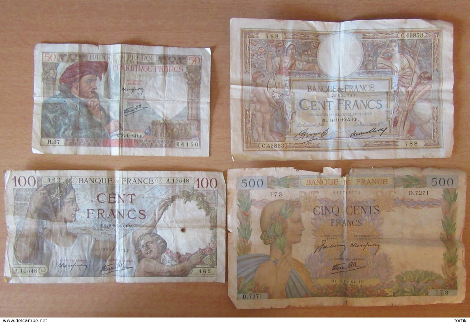 France - Lot De 4 Billets 50 à 500 Francs : 50 Francs 1941 H.37 / 100 Francs Merson 1935 C.49853, Etc... - Autres & Non Classés