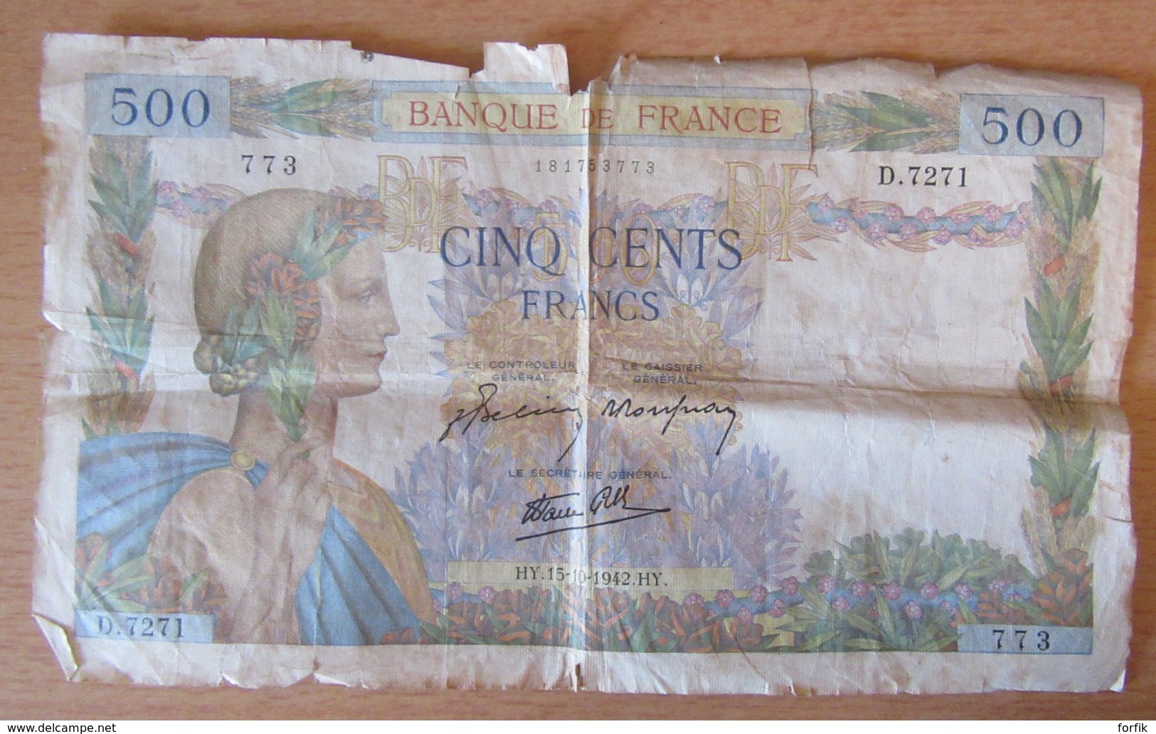 France - Lot de 4 Billets 50 à 500 Francs : 50 Francs 1941 H.37 / 100 Francs Merson 1935 C.49853, etc...