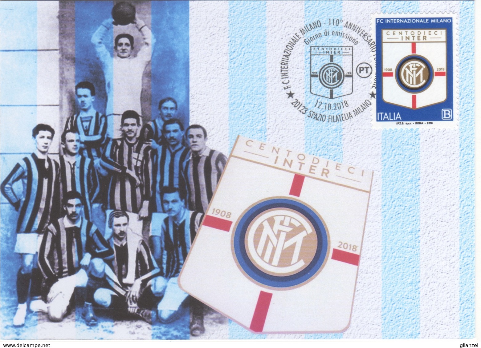 Italia 2018 Calcio INTER 110° Anniversario Annullo Cartolina - Clubs Mythiques