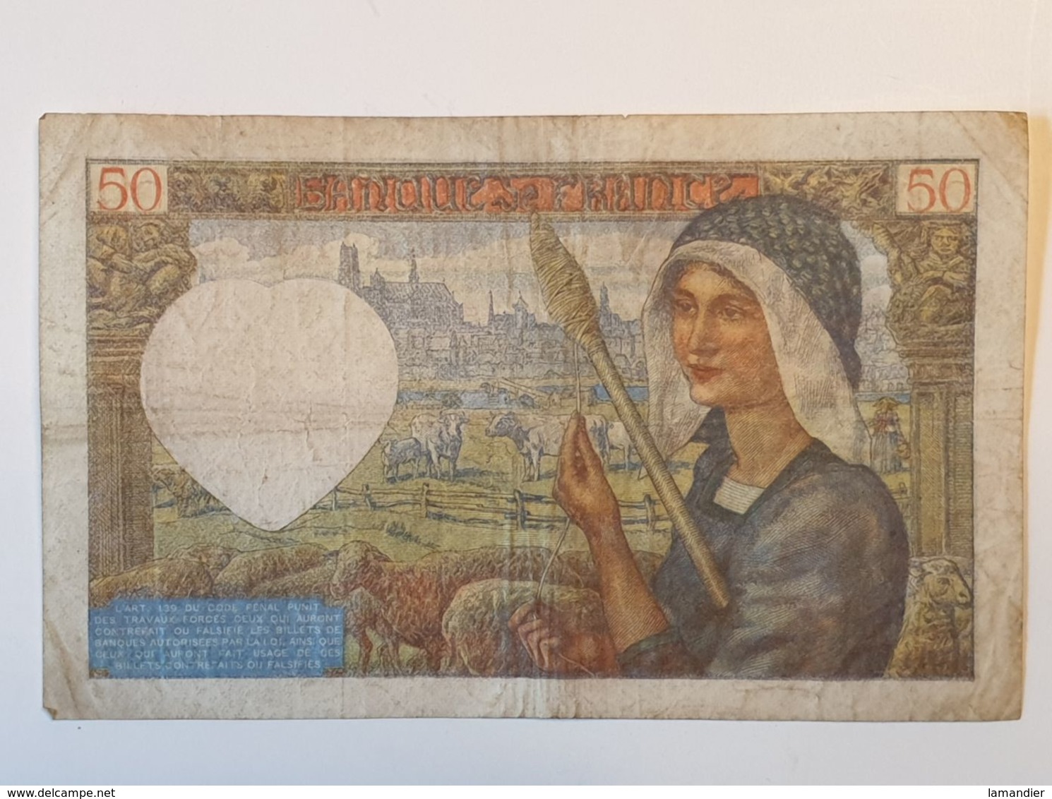 Ancien Billet  50 Francs - A.141 - 00687 - 20.11.1941  - Enchères - 50 F 1940-1942 ''Jacques Coeur''