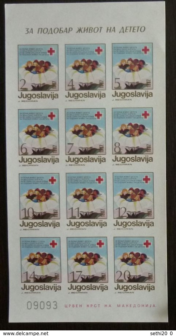 Yougoslavie 1987 Nobel Red Cross Croix Rouge  Feuillet De 12 Imperf  MNH - Nobel Prize Laureates