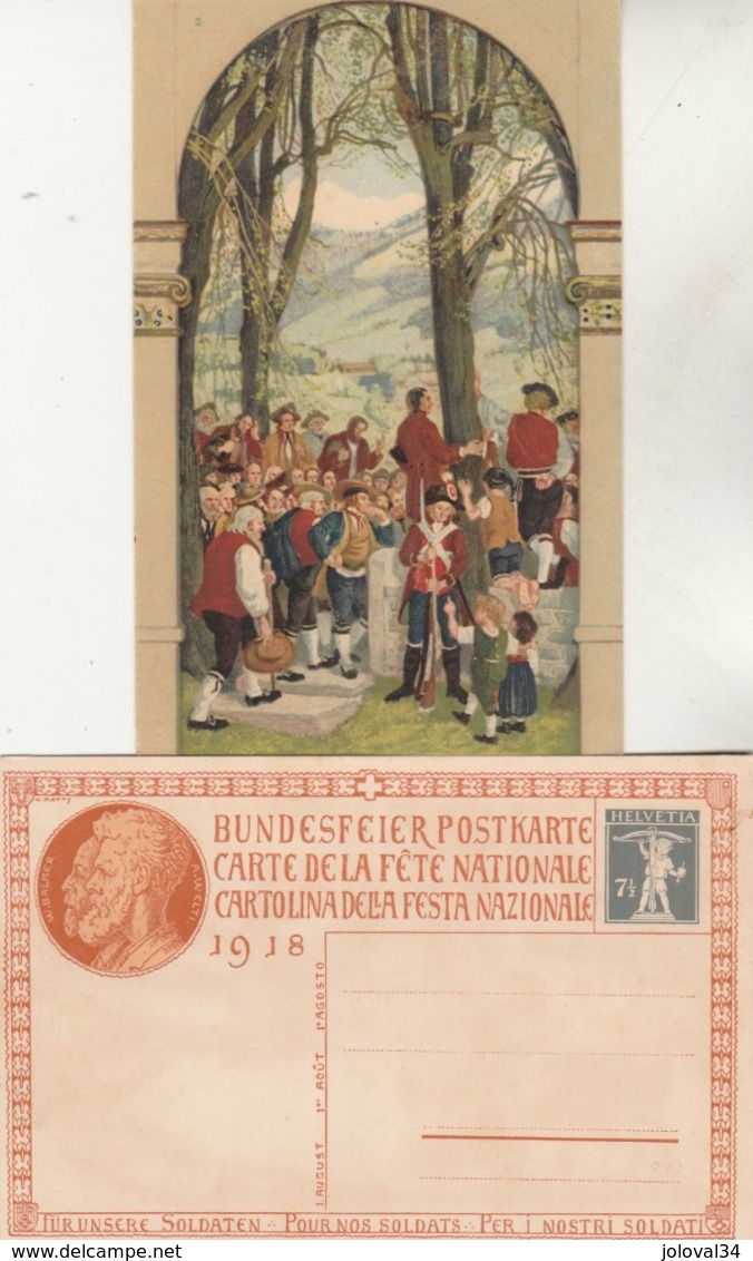 Suisse Entier Postal Illustré Carte Fête Nationale 1918 Pour Nos Soldats - Neuve Neuf - Illustration 2 - Interi Postali