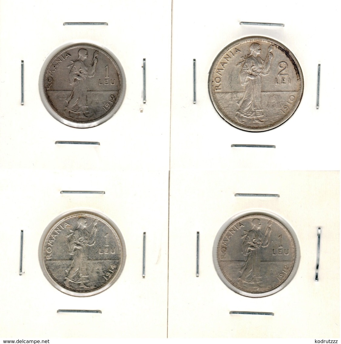Romania, Lot Of 4 Silver Coins - 1 Leu, 2 Lei 1910, 1912, 1914 - KM# 42, 43 - Roemenië