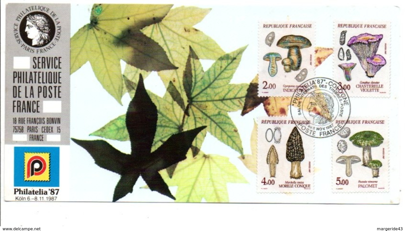 OBLITERATION STAND POSTE FRANCE A PHILATELIA 87 COLOGNE SERIE CHAMPIGNONS - Commemorative Postmarks