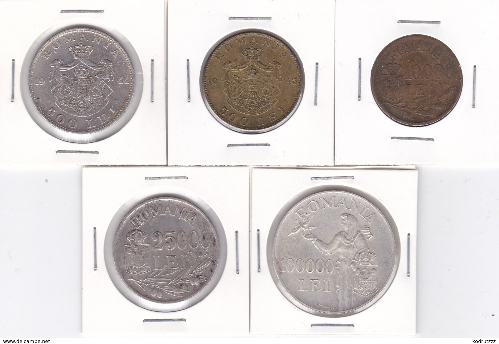 Romania, Lot Of 5 Coins - 500-10.000 Lei, 1944-1947 - Silver - KM# 65, 67, 70, 71, 76 - Roemenië