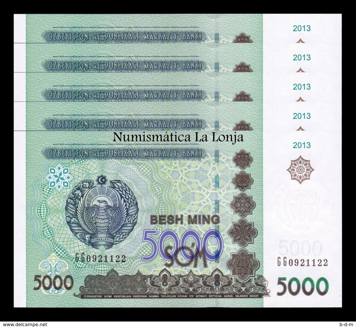 Uzbekistan Lot Bundle 5 Banknotes 5000 Sum 2013 Pick 83 SC UNC - Uzbekistan