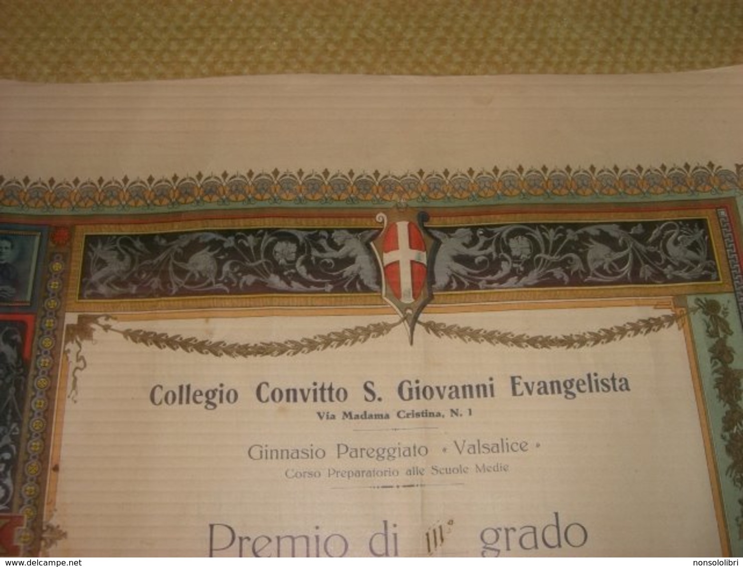 DIPLOMA COLLEGIO CONVITTO S.GIOVANNI EVANGELISTA PREMIO DI III GRADO 1934-35 - Diploma & School Reports