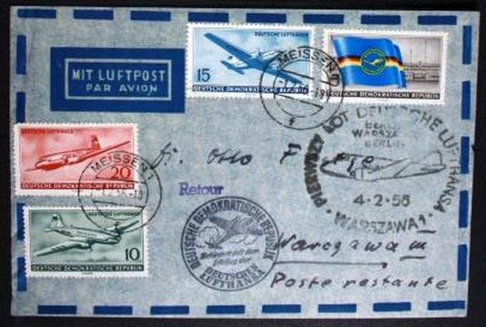 Flugpost "Meissen-Warschau" 1955 Sonderstempel - Briefe U. Dokumente