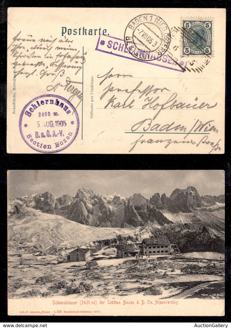 Antichi Stati Italiani - Territori Italiani D'Austria - Schlernhauser (P.ti 3) - Cartolina Panoramica Per Baden Del 7.8. - Andere & Zonder Classificatie