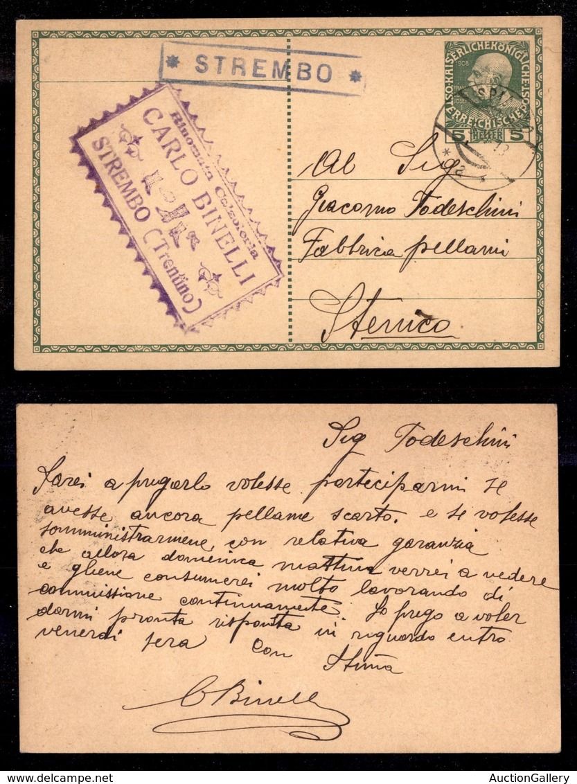 Antichi Stati Italiani - Territori Italiani D'Austria - Strembo (P.ti 7) - Cartolina Postale Per Sternico Del 5.6.18 - Other & Unclassified