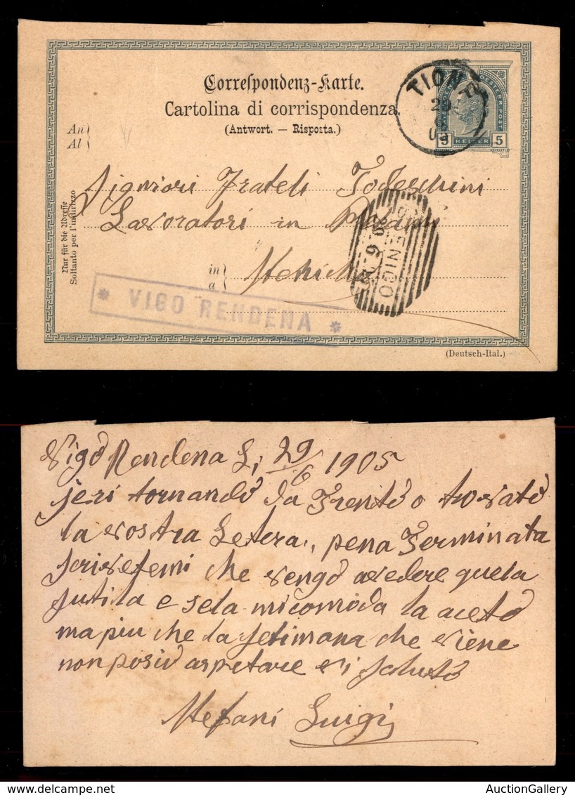 Antichi Stati Italiani - Territori Italiani D'Austria - Vigo Rendena (P.ti 7) - Cartolina Postale Per Sternico Del 29.6. - Sonstige & Ohne Zuordnung