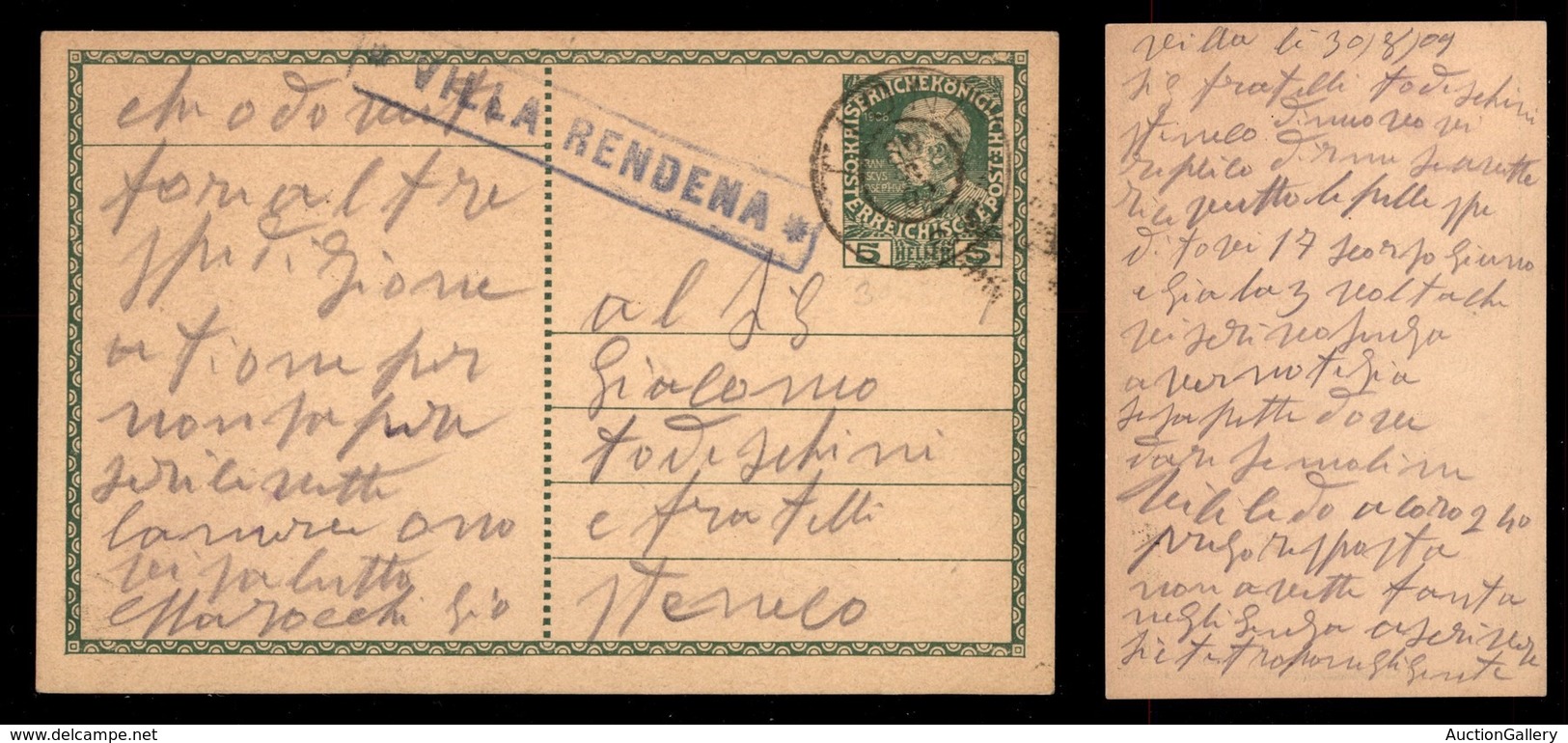 Antichi Stati Italiani - Territori Italiani D'Austria - Villa Rendena (P.ti 7) - Cartolina Postale Per Sternico Del 30.8 - Andere & Zonder Classificatie