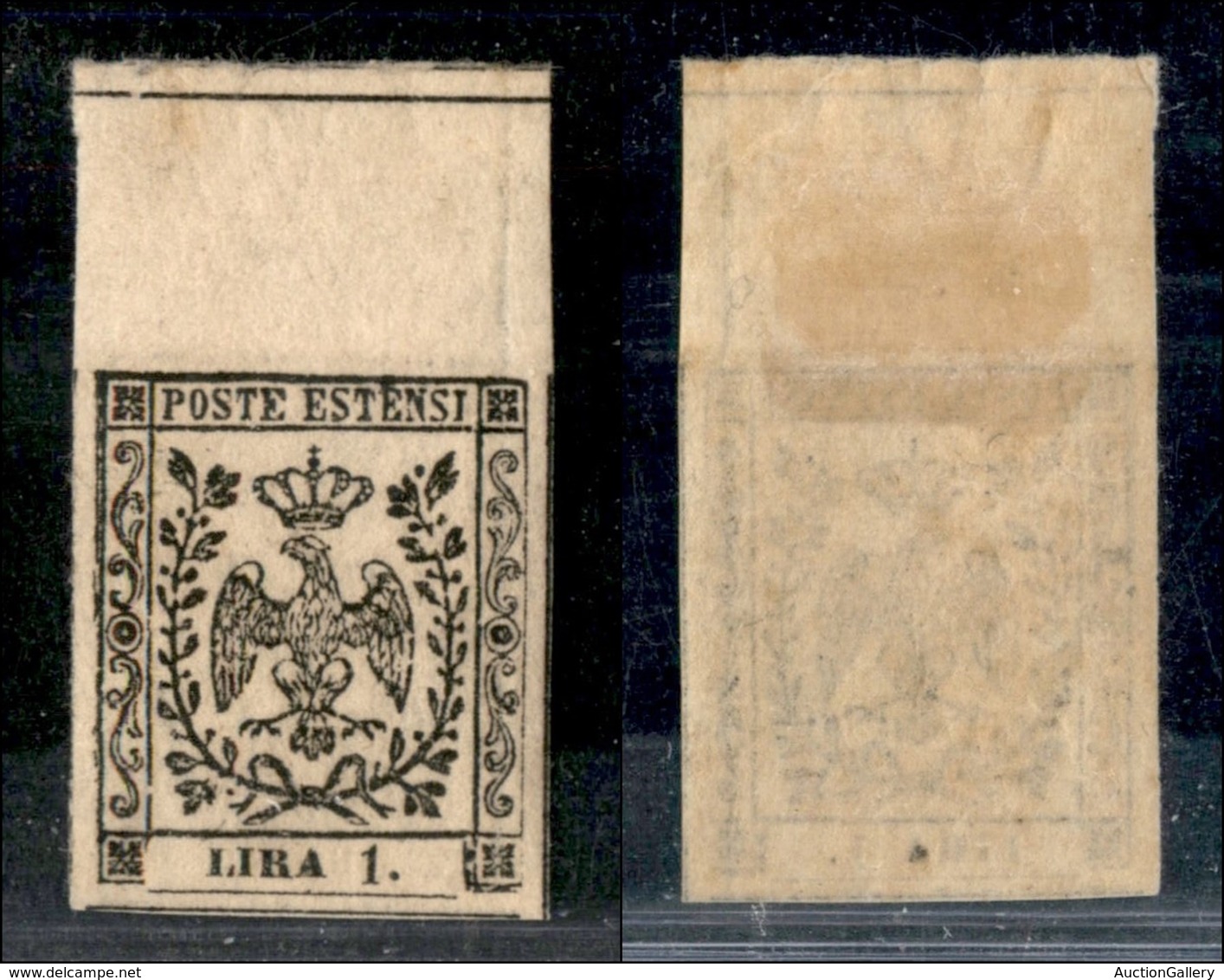 Antichi Stati Italiani - Modena - 1853 - 1 Lira (11) Bordo Foglio In Alto - Filigrana Capovolta Invertita - Gomma Origin - Andere & Zonder Classificatie