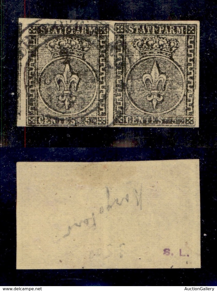 Antichi Stati Italiani - Parma - 1852 - 5 Cent (1b - Verdino) - Coppia Orizzontale (disallineata) Usata A Borgotaro - St - Sonstige & Ohne Zuordnung