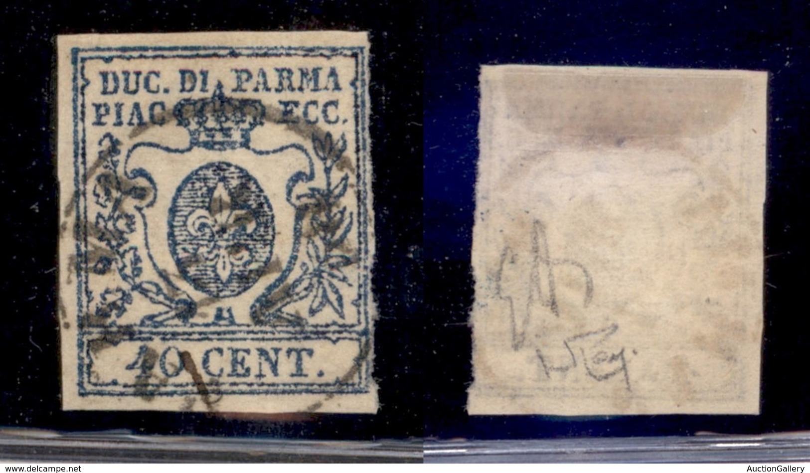 Antichi Stati Italiani - Parma - 1857 - 40 Cent (11a - Azzurro Scuro) Usato - Cert. Raybaudi (1.200) - Sonstige & Ohne Zuordnung