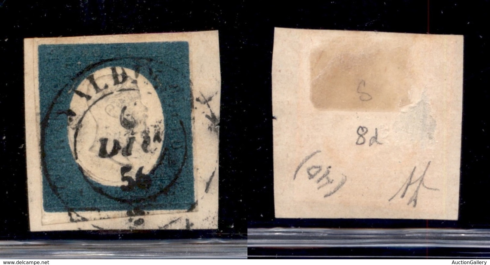 Antichi Stati Italiani - Sardegna - 1854 - 20 Cent (8d - Verdastro) Usato Su Frammento - Diena (600) - Sonstige & Ohne Zuordnung