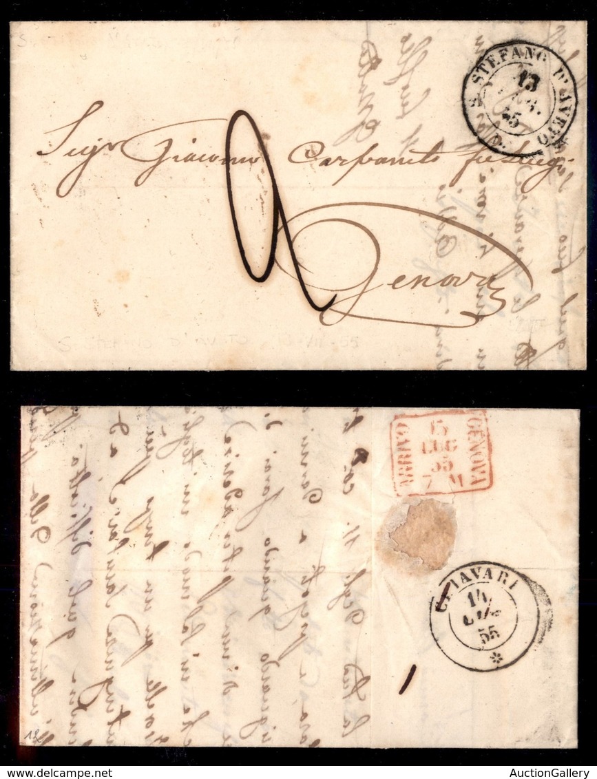 Antichi Stati Italiani - Sardegna - S. Stefano D’Aveto (P.ti 10) Su Lettera Per Genova Del 13.7.55 - Tassata - Sonstige & Ohne Zuordnung