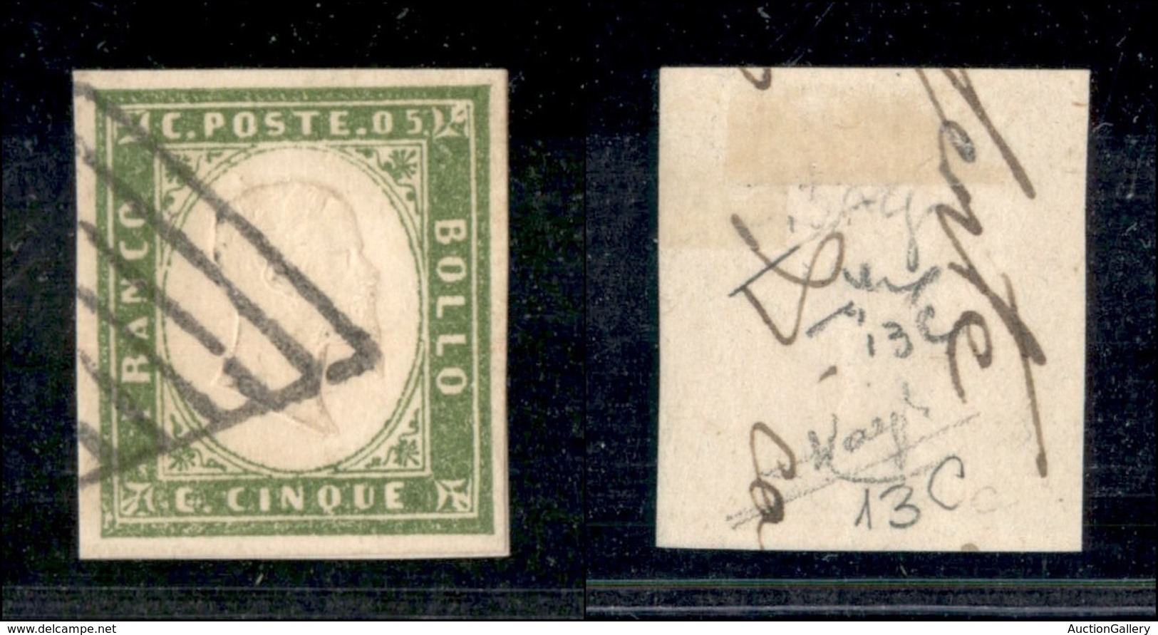 Antichi Stati Italiani - Sardegna - 1861 - 5 Cent (13C) Usato Su Frammento - Fiecchi + Raybaudi - Other & Unclassified