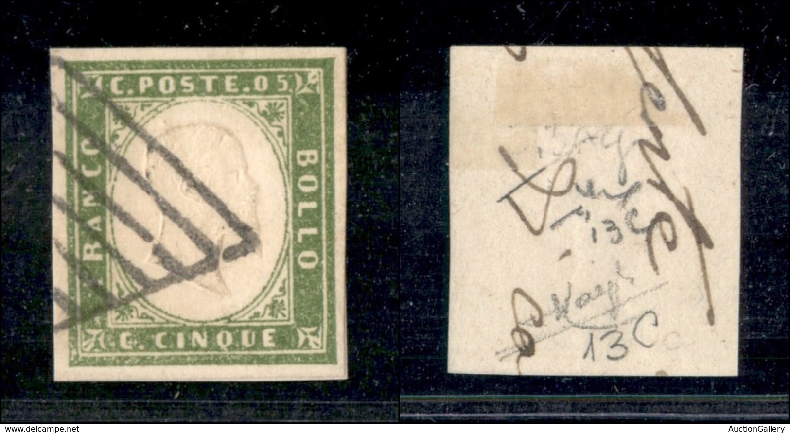 Antichi Stati Italiani - Sardegna - 1861 - 5 Cent (13C) Usato Su Frammento - Fiecchi + Raybaudi - Sonstige & Ohne Zuordnung