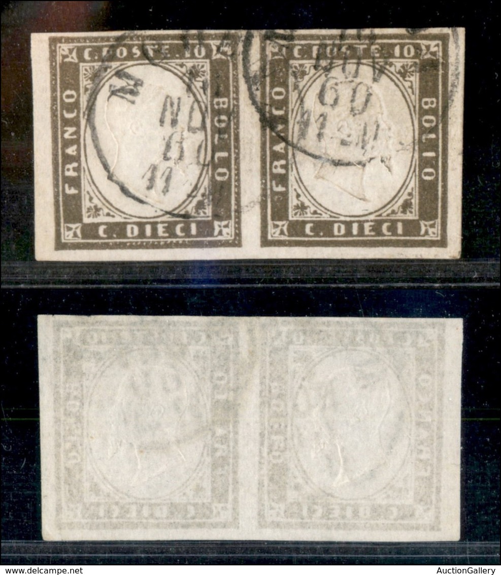 Antichi Stati Italiani - Sardegna - 1860 - 10 Cent (14Bd - Bruno Oliva) - Coppia Orizzontale Usata A Modena Il 16.11.60 - Sonstige & Ohne Zuordnung