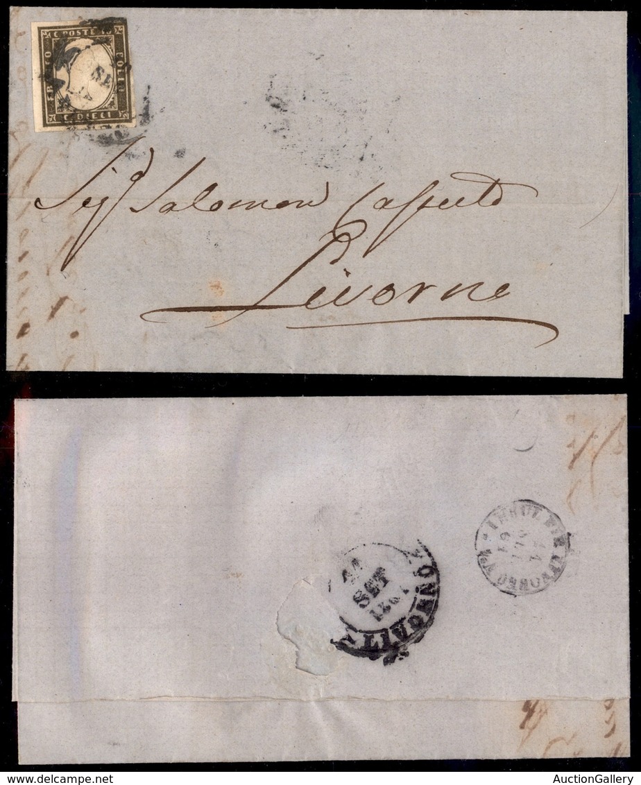 Antichi Stati Italiani - Sardegna - 10 Cent (14Cb - Oliva Scuro) - Lettera Da Arezzo A Livorno Del 10.9.61 - Appena Tocc - Sonstige & Ohne Zuordnung